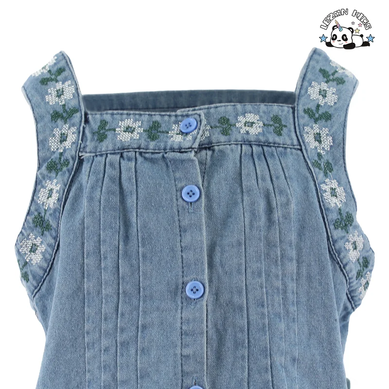 LEZONKIDS - Conjuntos de Roupas de Verão para Meninas Pequenas de Denim Casual com Flores Impressas Personalizadas de Alta Qualidade por Atacado